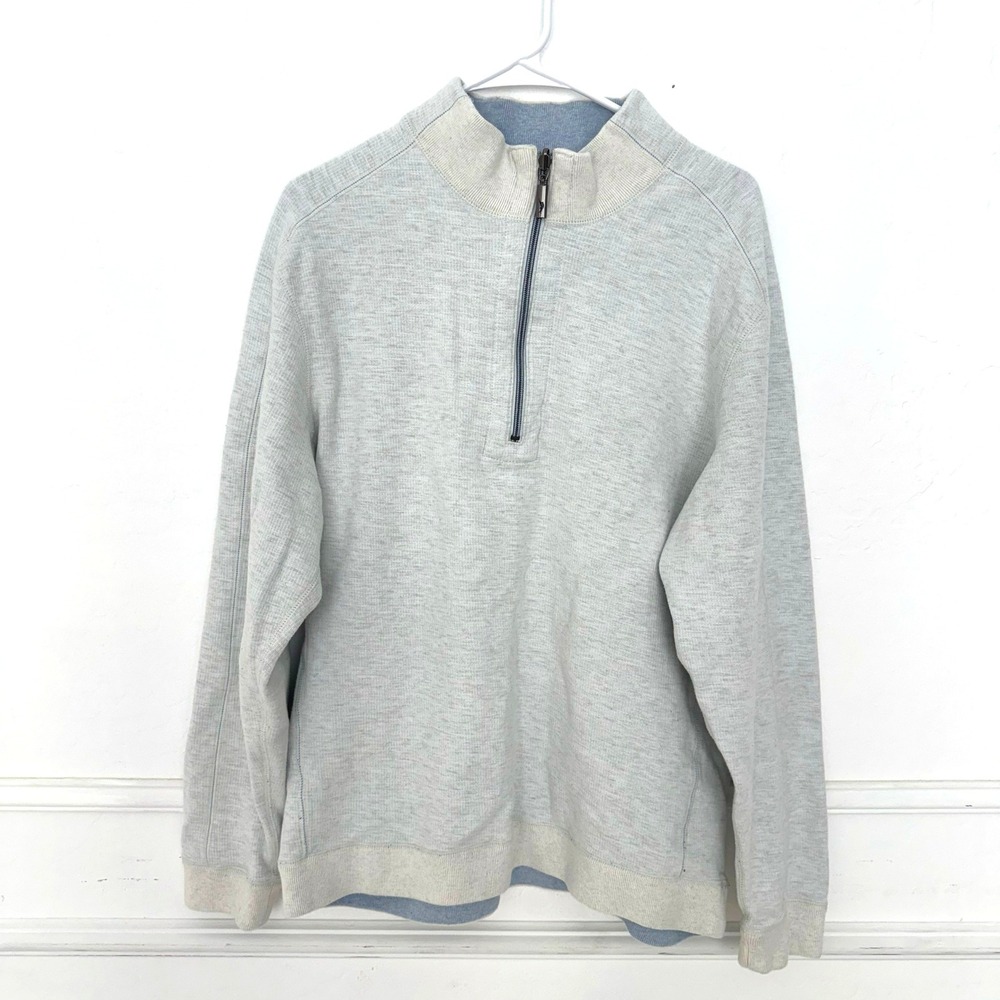 Tommy Bahama 1/4 Zip Pullover Mens Large Light Blue Heather Cotton Tencel Knit